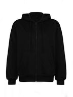 Solid Drawstring Zip Up Oversized Hoodie