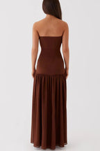 Lizzy Exclusive Strapless Semi Sheer Patchwork Chiffon Maxi Dress Statement Occasion Edit