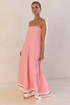 Strapless Contrast Band Hem A-Line Maxi Dress