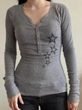 Star Print Breasted Slim Long Sleeve Knit