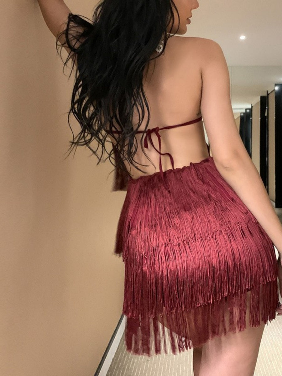 Sexy Backless Conjoined Twins Tassel Mini&Short Dresses