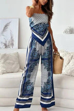 Tie Knot Backless Cami Top Wide Leg Pants Printed Set
