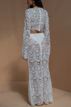 Crochet Lace Cover-up Crop Top and Maxi Skirt Vacation Set