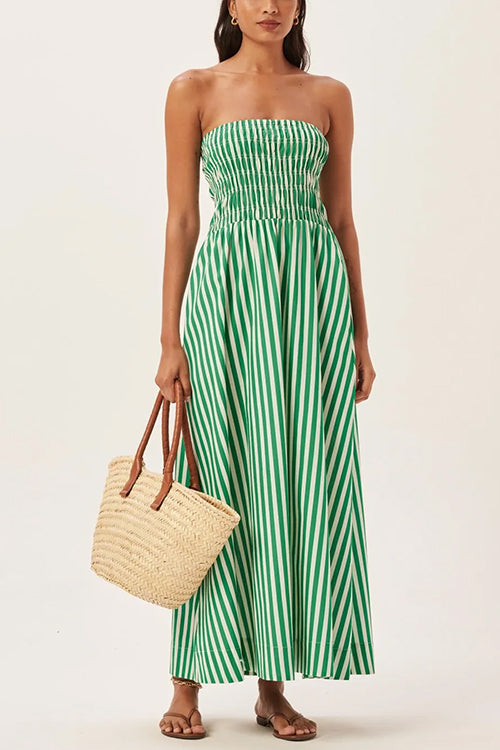 Strapless Smocked Tube Striped Maxi Dress