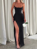 Satin High Slit Backless Camisoles Maxi Dresses