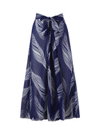 Feather Print Two-Piece Swimsuit With Sun Protection And Skirt (Three-Piece Set)