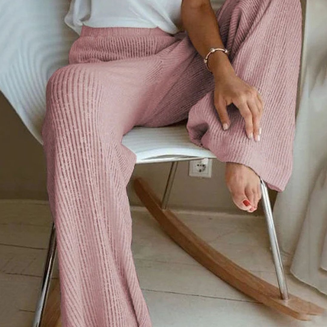 Elastic Waist Wide Leg Solid Knit Pants