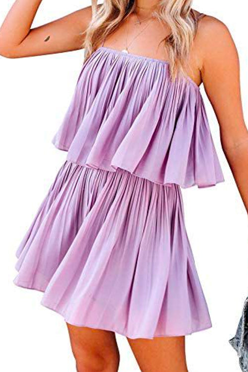 Solid Waisted Ruffle Pleated Cami Shorts Romper