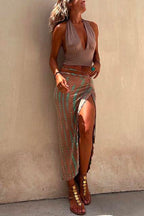 Drawstring High Slit Tie Dye Maxi Skirt