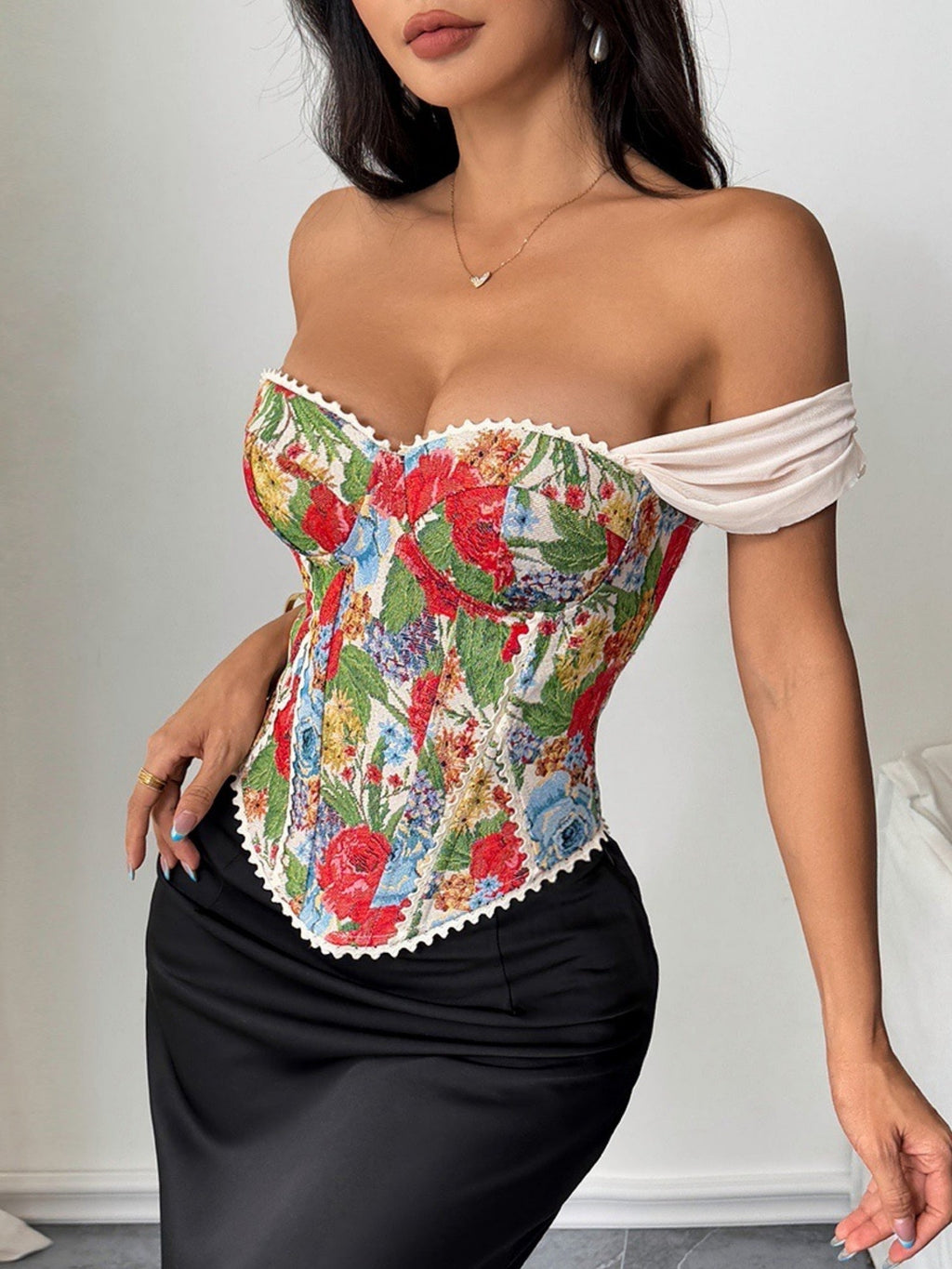 Jacquard Strapless Lace Tethered Fish Bones Strapless Bra