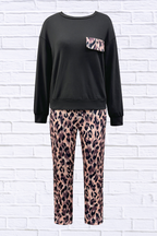 Round Neck Top and Leopard Pants Set _ Women__ Two-Piece Casual Chic Outfit for Everyday Style