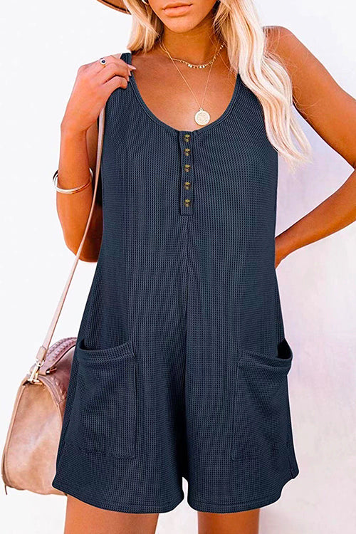 Scoop Neck Pockets Solid Tank Romper