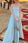 Strapless Tube Cut Out Pleated Maxi Swing Dress