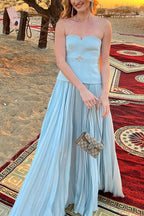 Strapless Tube Cut Out Pleated Maxi Swing Dress