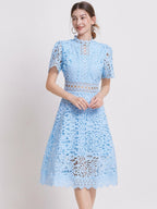 Lace Waist-cinching Hollow-out Midi Dress