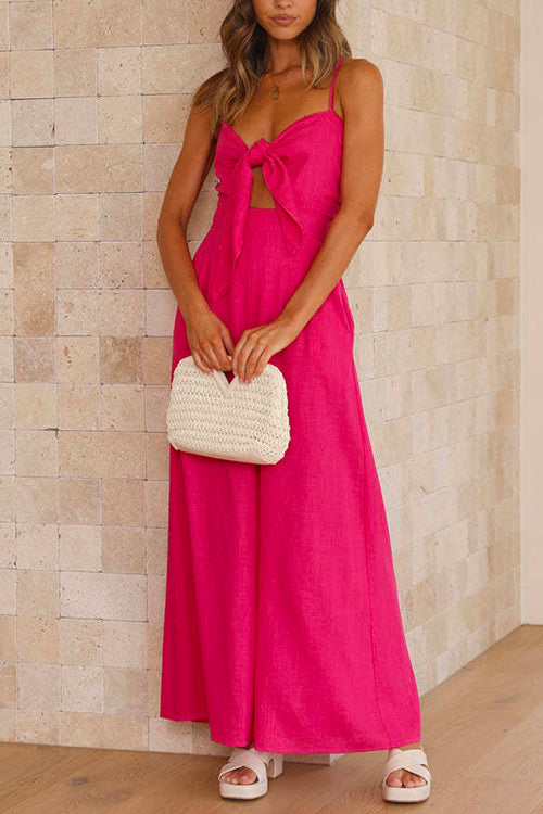 Knot Front Cut Out Wide Leg Cami Jumpsuit