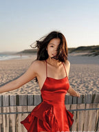 Camisoles Swing Collar Backless Drawstring Mini&Short Dresses