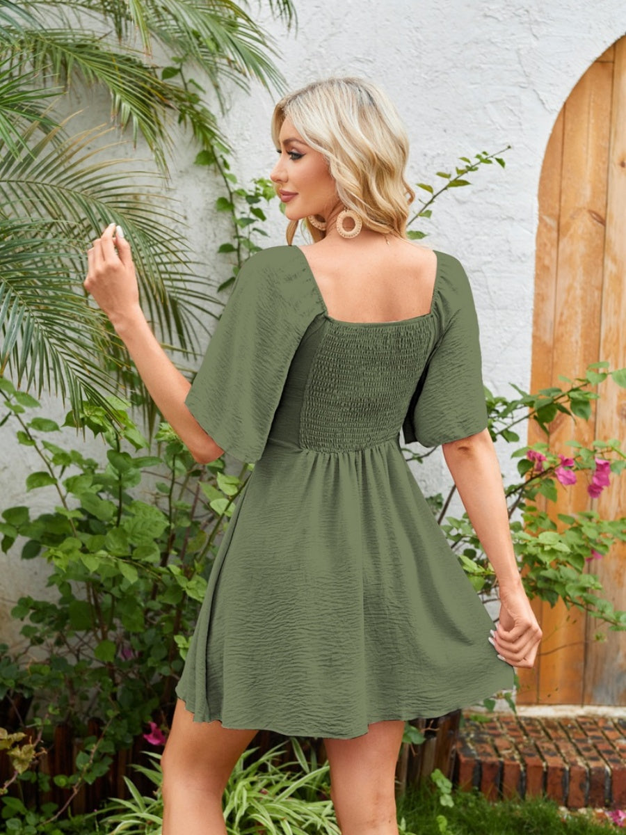 V-neck Bow Tie Short-sleeved Mini Dress