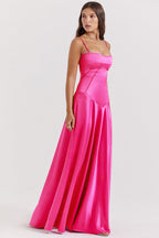 Satin Corset Spaghetti Strap Square Neck Maxi Gown
