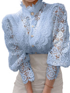 Button-up Lace Openwork Floral Patchwork Shirt
