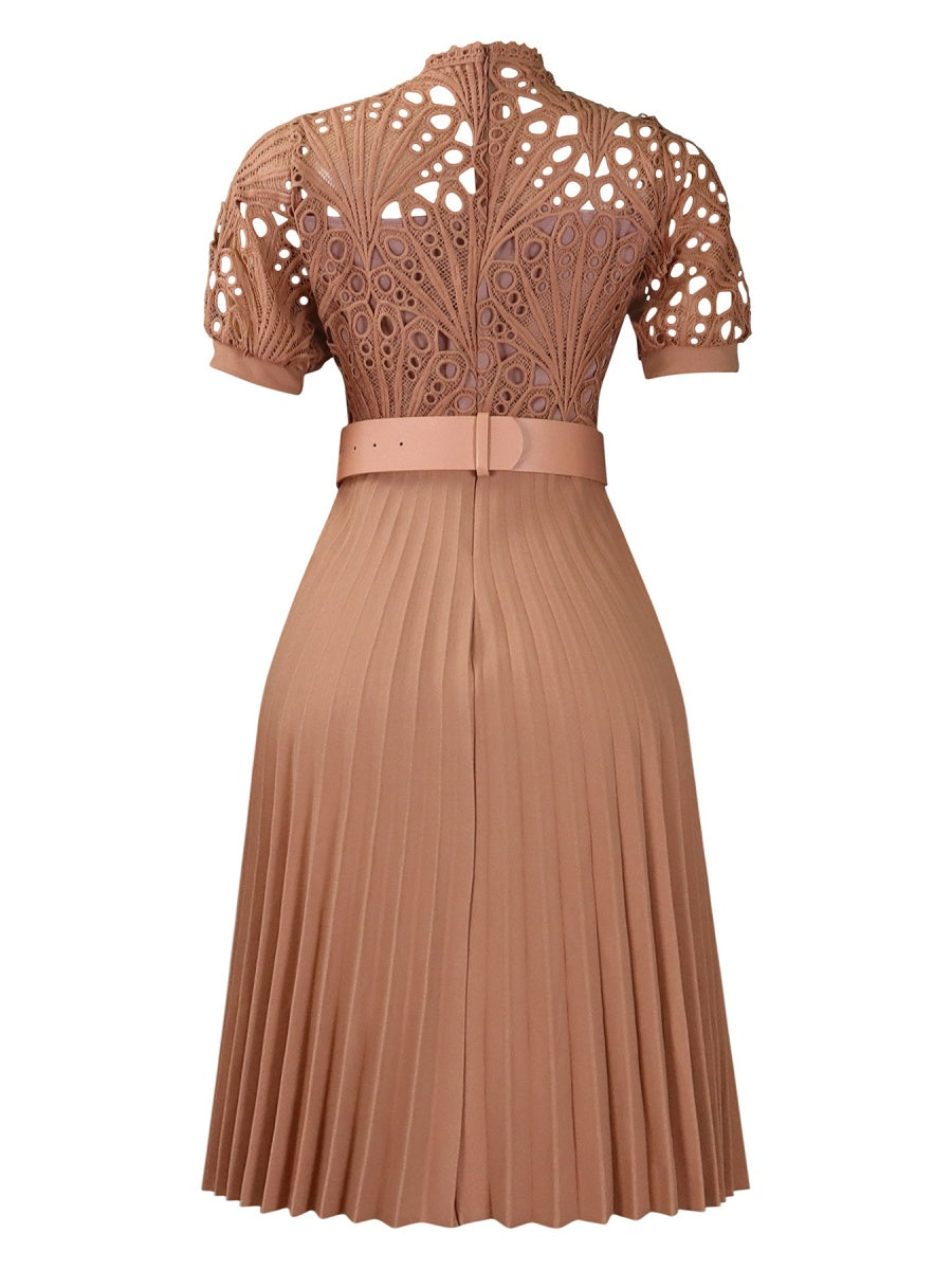 Short Sleeve Trim Lace Belts Mini&Short Dresses