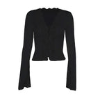 Long sleeve v neck lace hem button top  | Festival Outfits Women