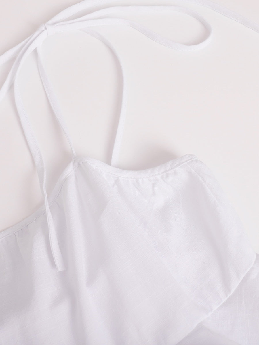 Pure Cotton Cake Skirt Backless Camisoles Beach Cover-up Mini&Short Dresses