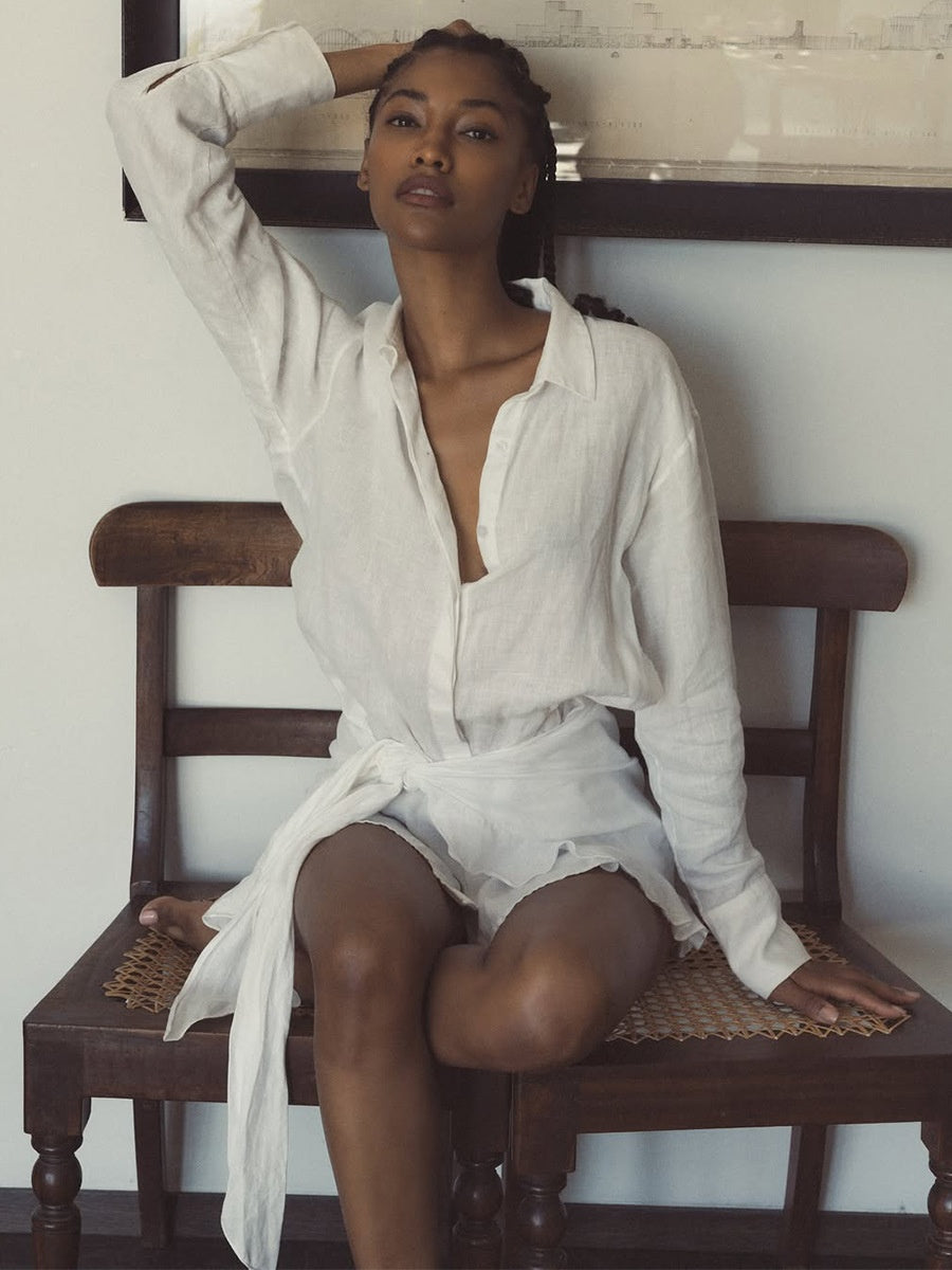 Pure Cotton Lapel Hip-hugging Shirts Mini&Short Dresses