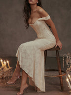 Sleeveless Solid Color Off-shoulder Sleeveless Fishbone Waist Dress