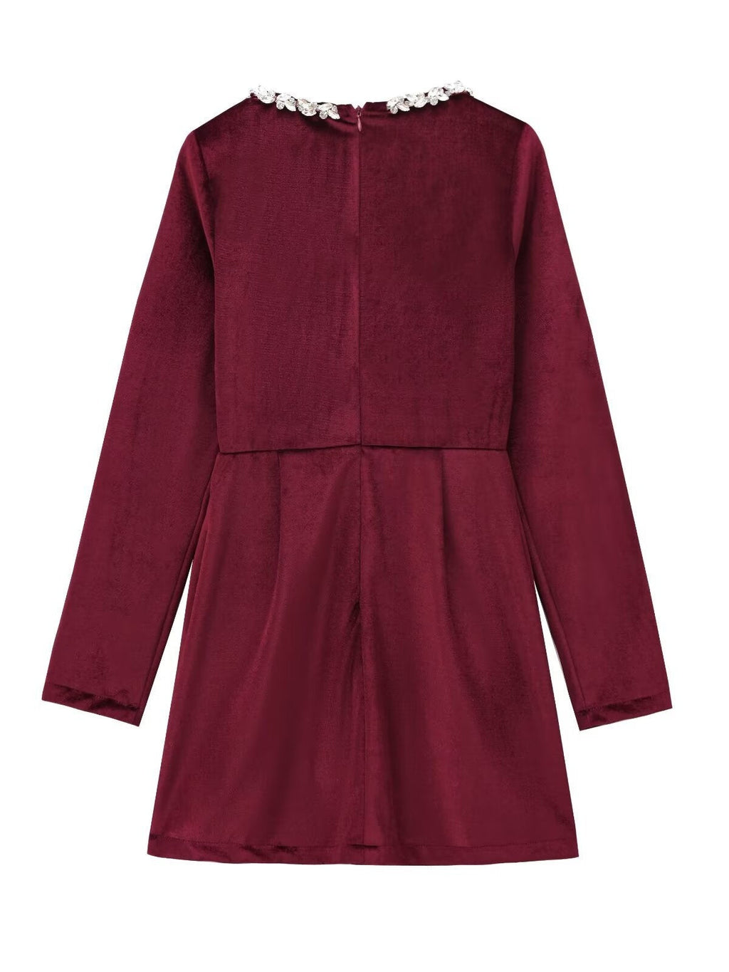 Square Collar Long Sleeve Diamond Velvet Mini&Short Dresses