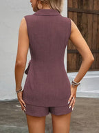 Lapel Vests Shorts Distressed Commuting Set 2-piece Sets