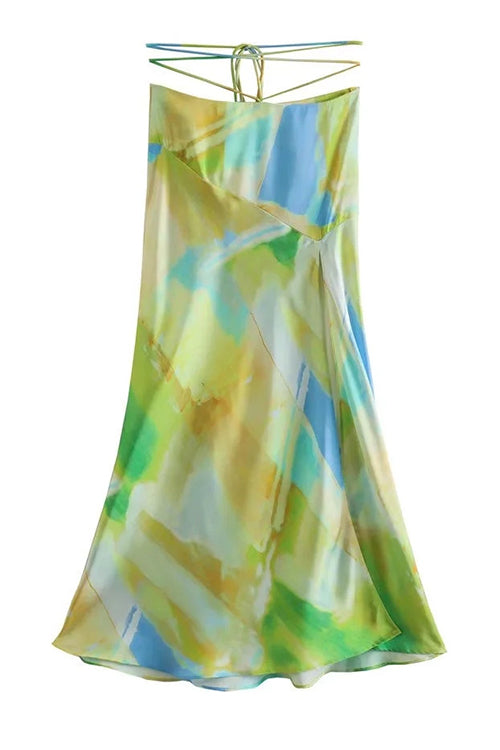 Tie Waist High Slit Tie Dye Maxi Skirt