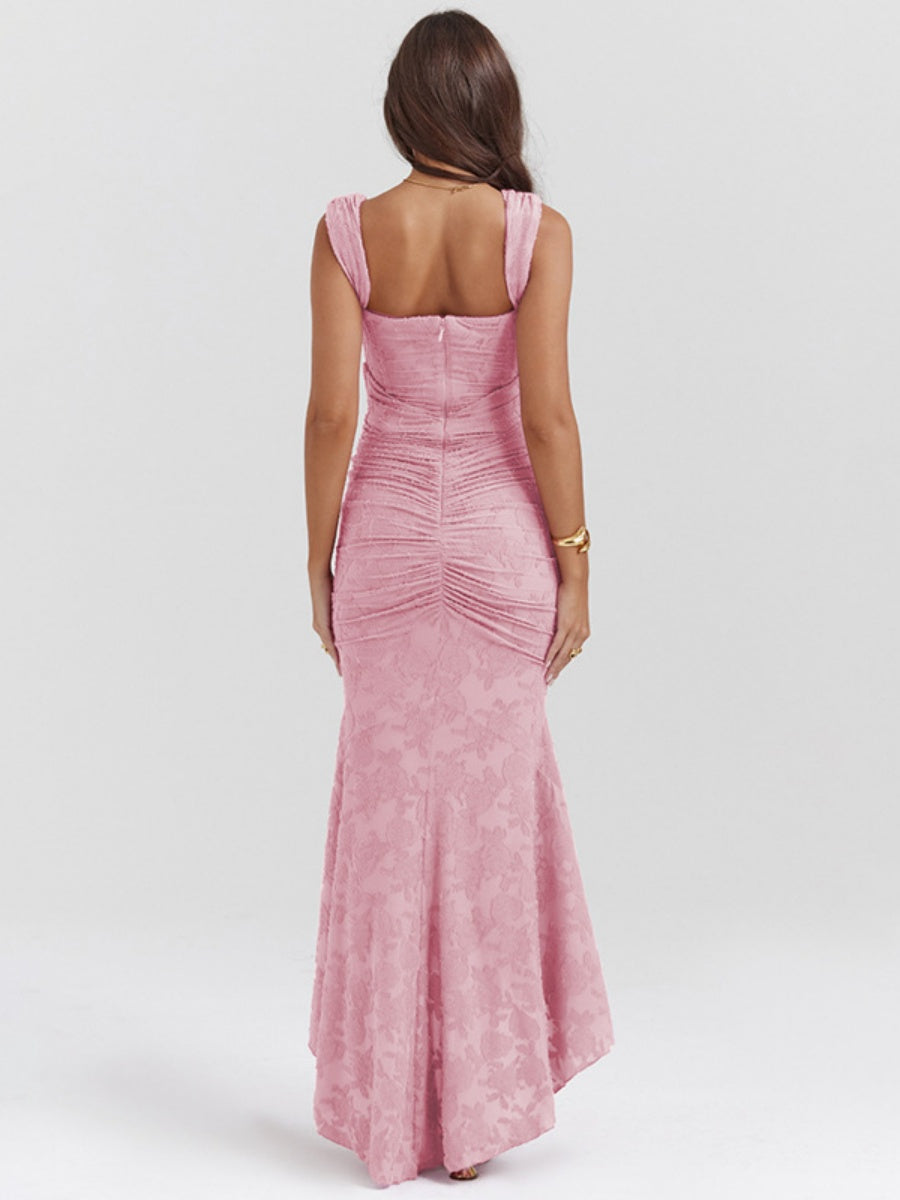 Floral Jacquard Fabric Boning Fishtail Maxi Dress