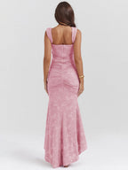 Floral Jacquard Fabric Boning Fishtail Maxi Dress