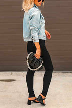 Distressed Button Up Ripped Short Denim Jacket
