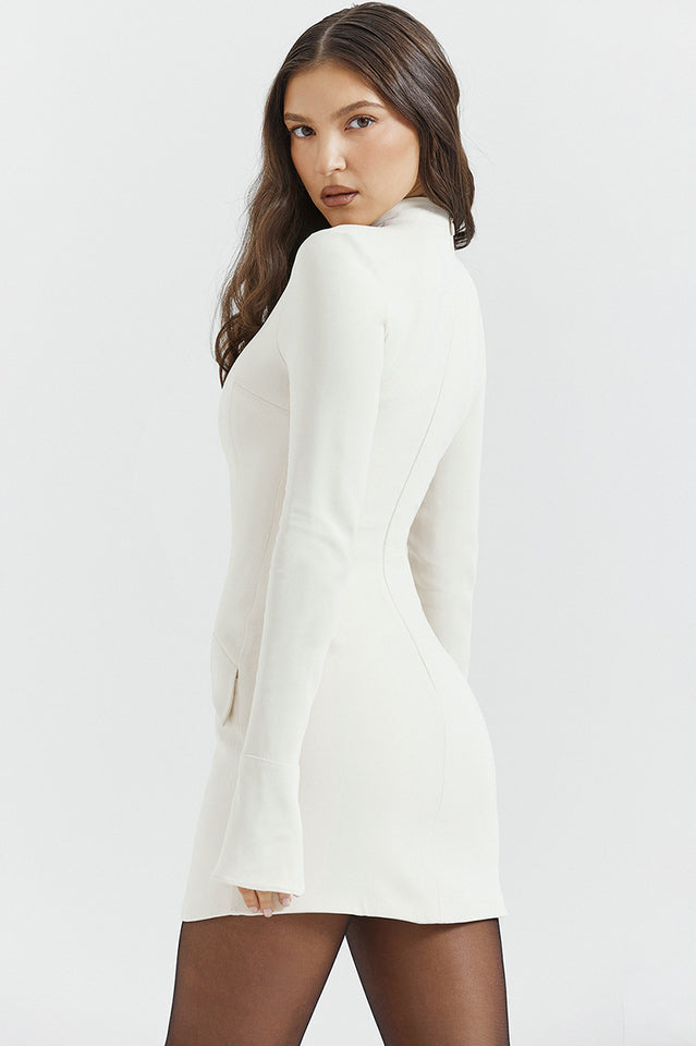 Mock Neck Long Sleeve Princess Seam Hip Flap Panel Mini Dress