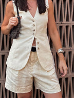 Flax Commuter Vest Loose Shorts Set 2-piece Sets