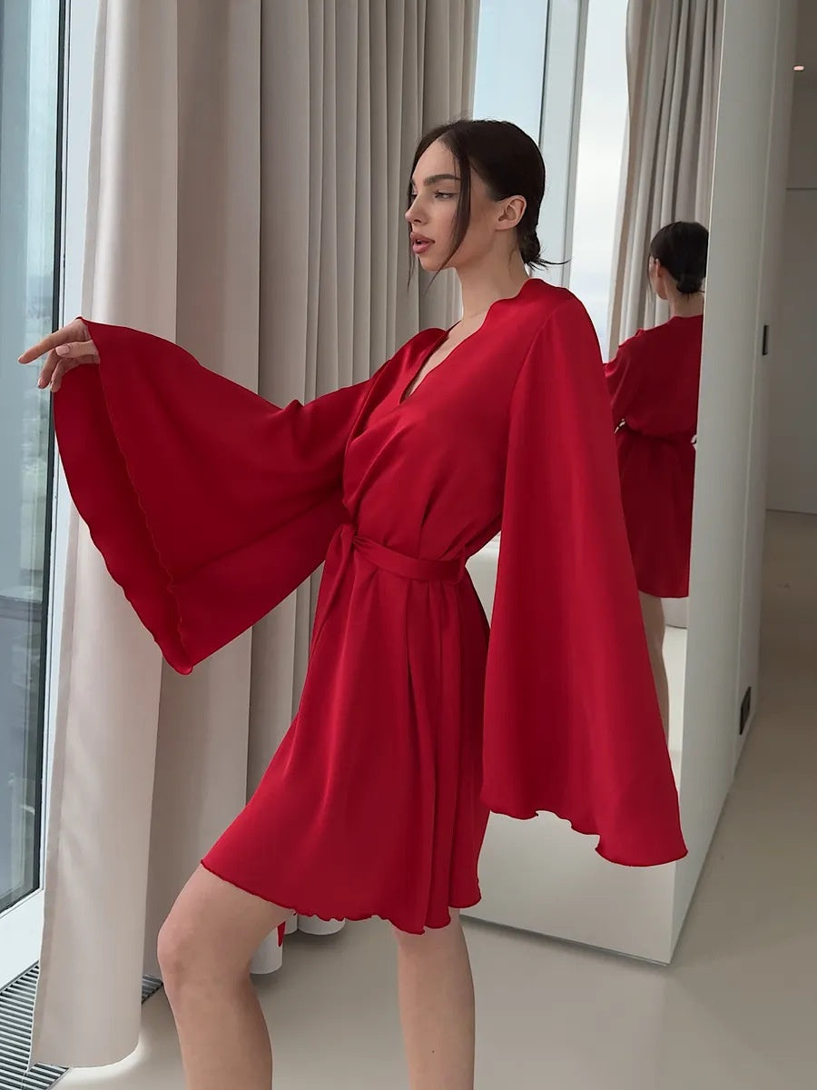 V-neck Thin Strap Nightgown Lazy Style Parties Mini&Short Dresses