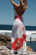 Spaghetti Strap Backless Floral Print Maxi Vacation Dress