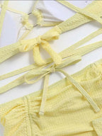 Textured Fabric Strappy Bikini Three-piece Set