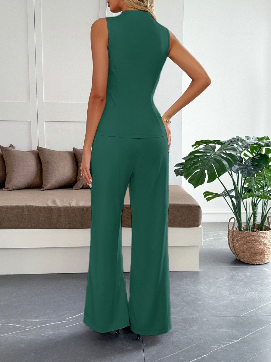 Straight-leg Trousers V-neck Top Elegant Suit 2-piece Sets