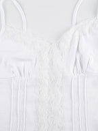 Deep V-neck Solid Color Lace Trim Split Camisole