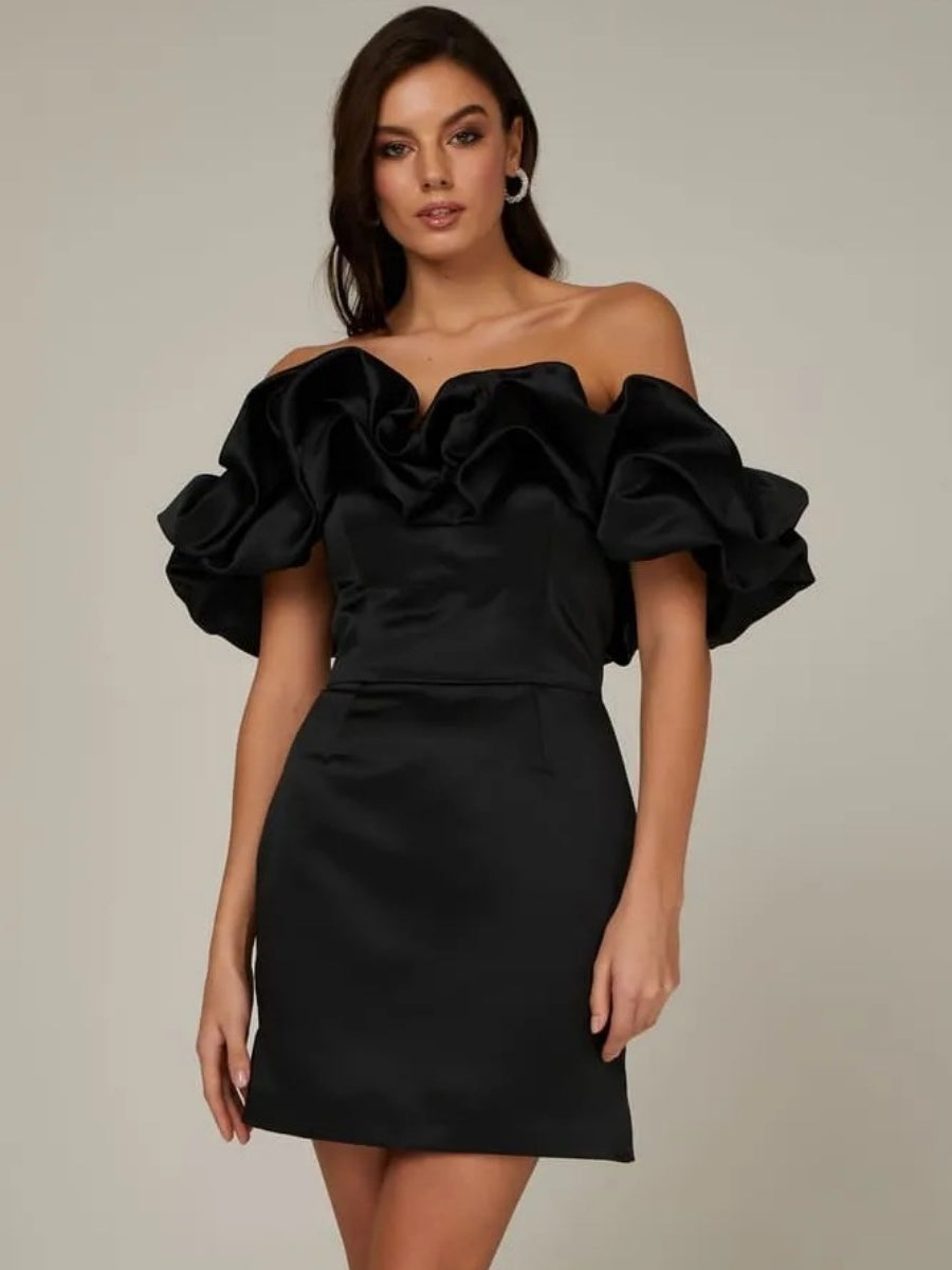 Sexy 3D Floral Mini Dress With Ruffles