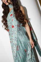 Floral Print Halter Neck Sleeveless Elegant Tassel Maxi Dress