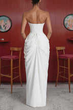 Cyra Back Lace-up Asymmetrical Pleats Strapless Slit Maxi Dress