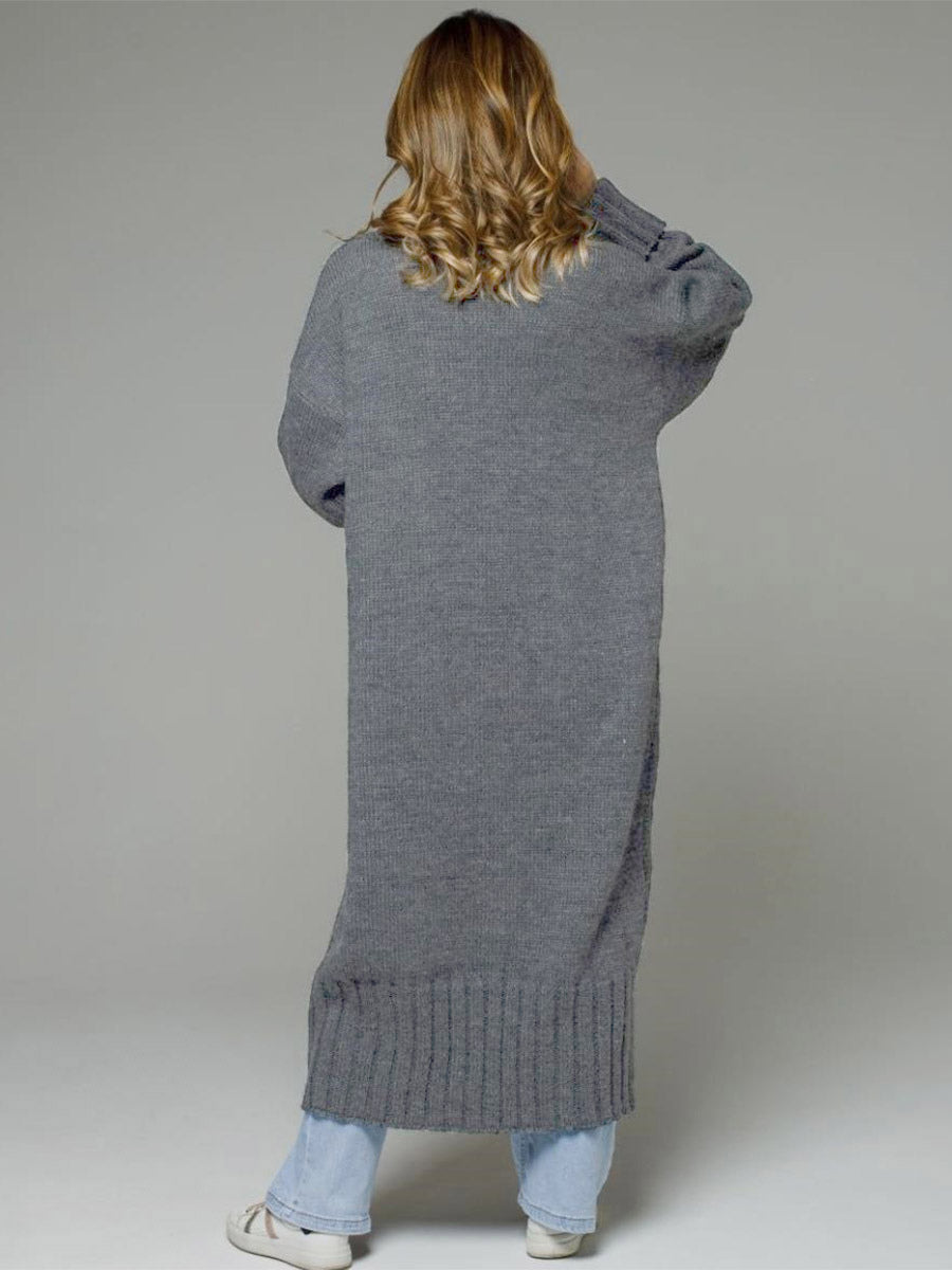 Longline Cardigan Drop Shoulder Ribbed Full Length Women's Sweater