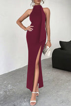 Backless Tie High Slit Dress
