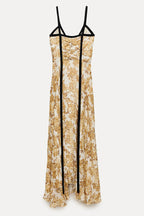 Floral Print Spaghetti Strap Contrast Trim Pleated Maxi Dress