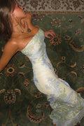 Floral Mesh Strapless Bodycon Maxi Dress