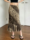 Leopard-Print Patchwork Bodycon Maxi Skirt